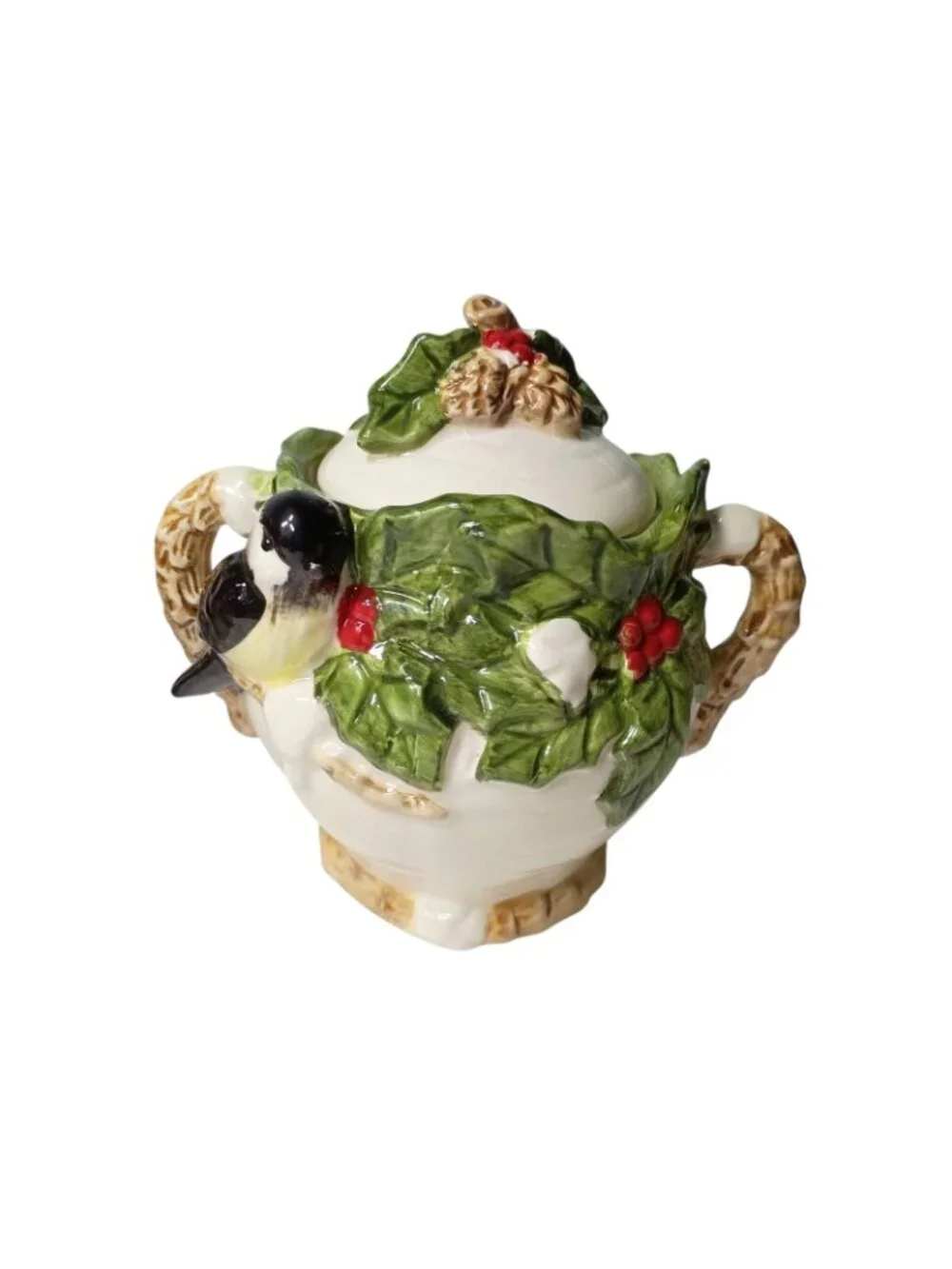 Cracker Barrel Holiday Garden Porcelain Creamer Sugar Cardinal Winter Crazing